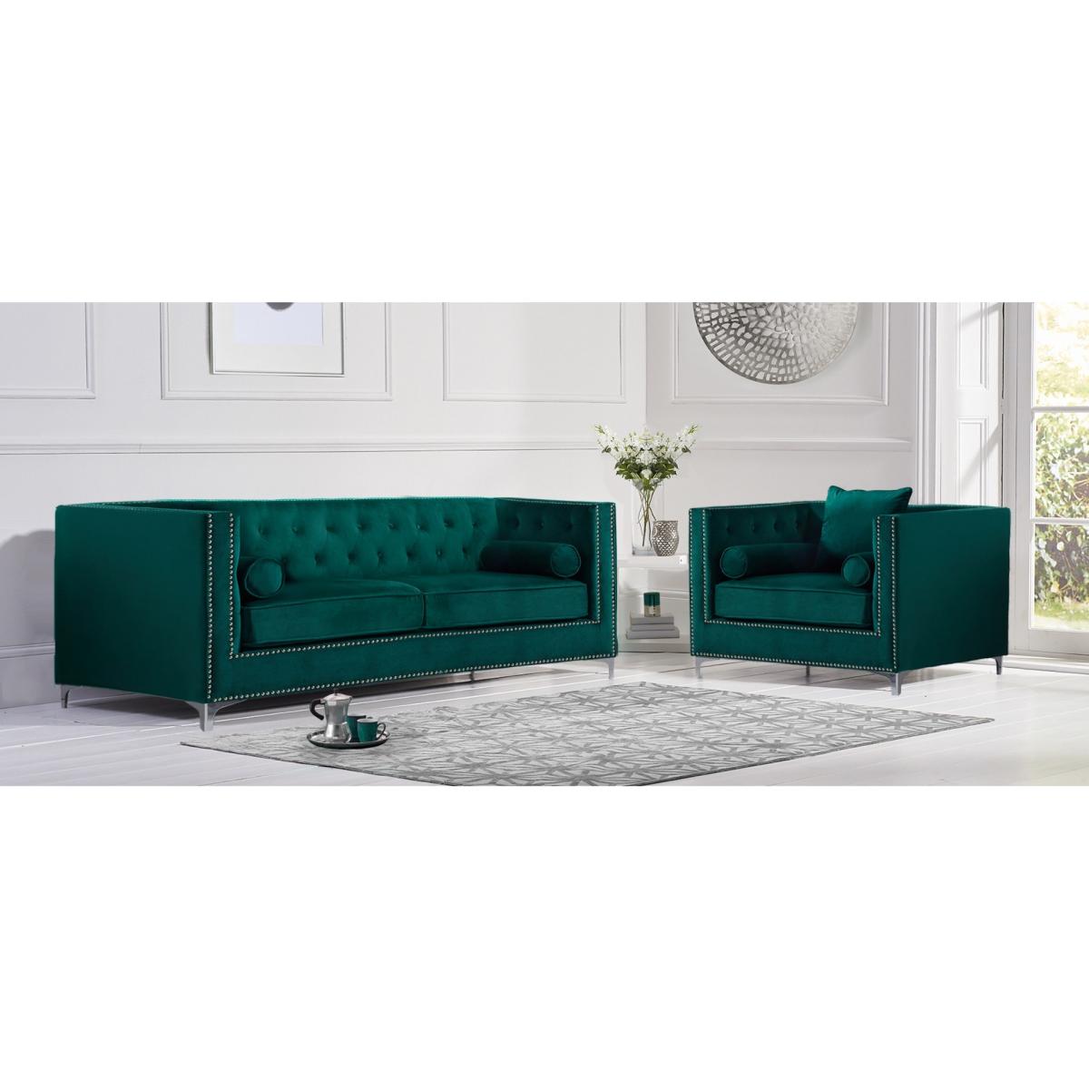New York Green Velvet 2 Seater Sofa – image 5