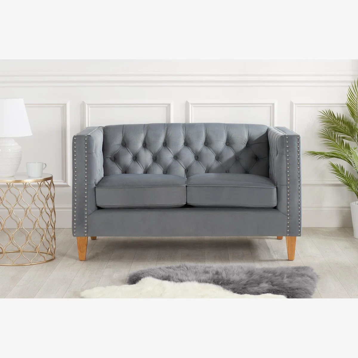 Plano Grey Velvet Medium Sofa