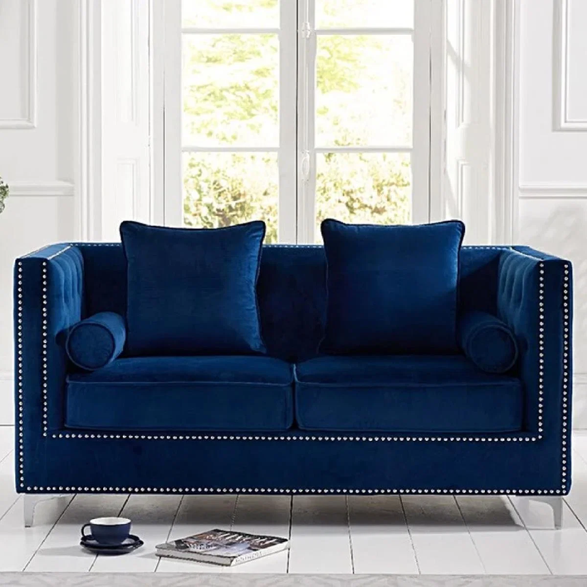 New York Blue Velvet 2 Seater Sofa – image 1