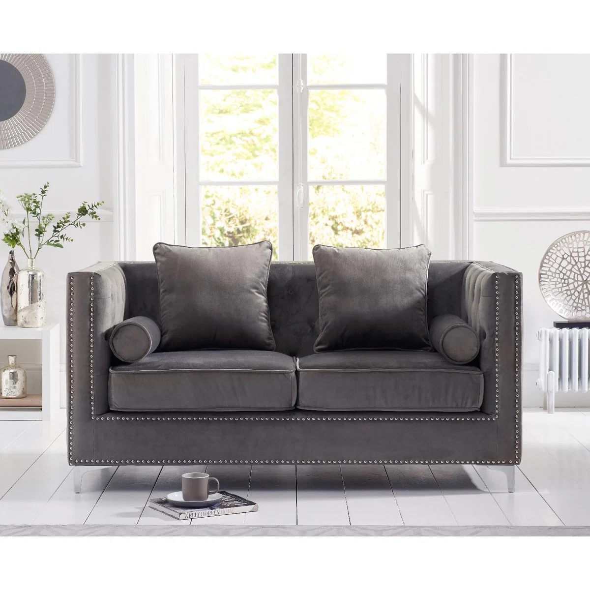 Amelie Grey Velvet 2 Seater Sofa – image 2