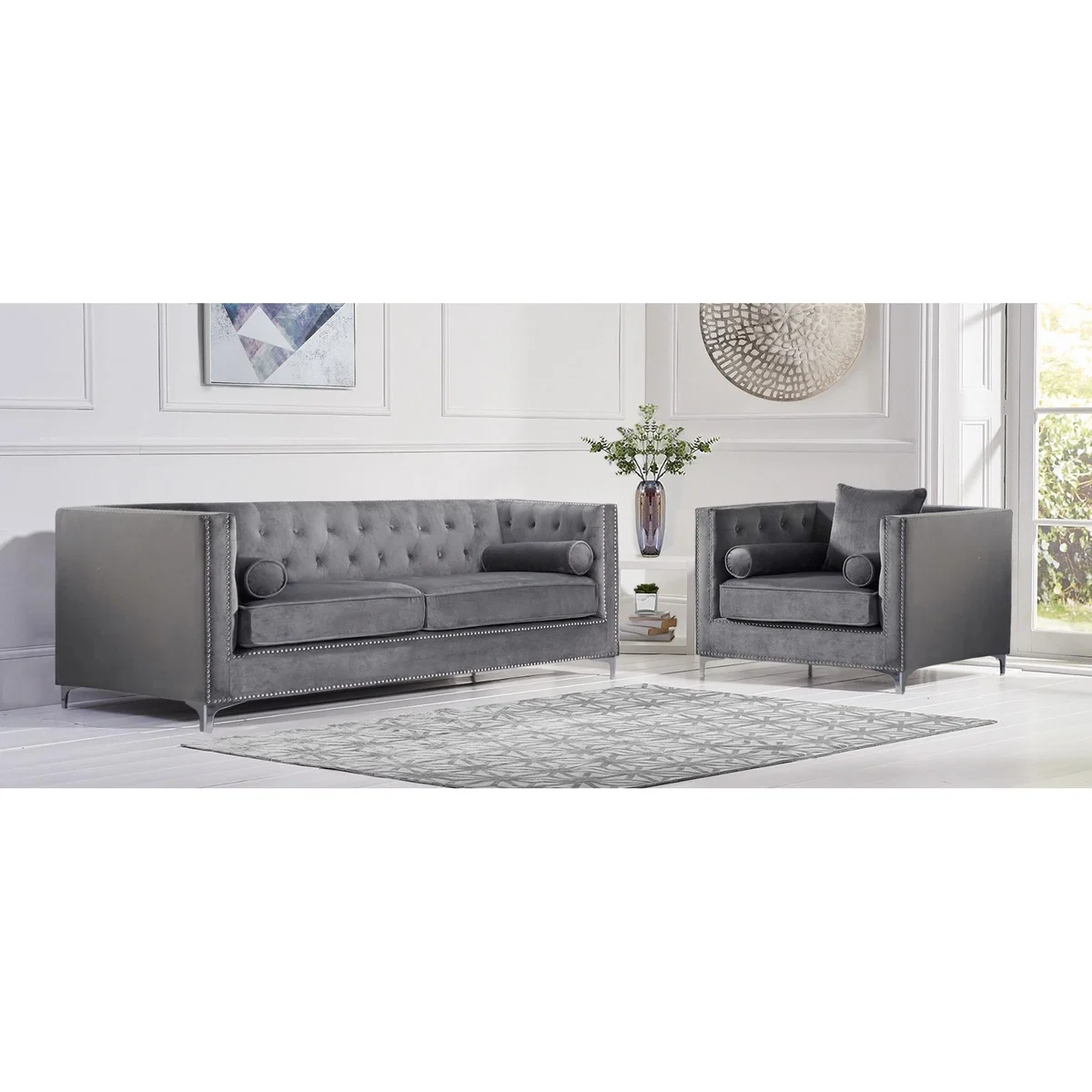 Amelie Grey Velvet 2 Seater Sofa – image 6