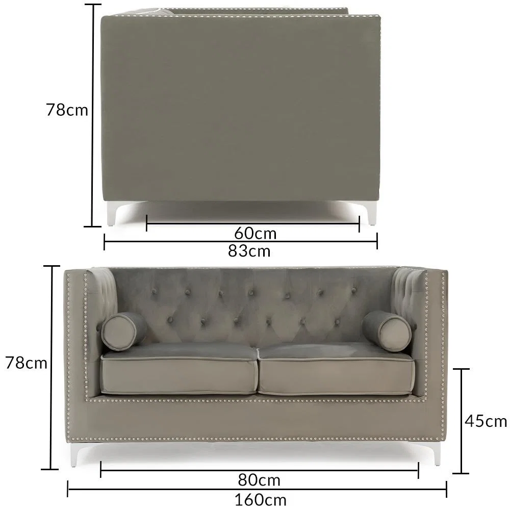 Amelie Grey Velvet 2 Seater Sofa – image 8
