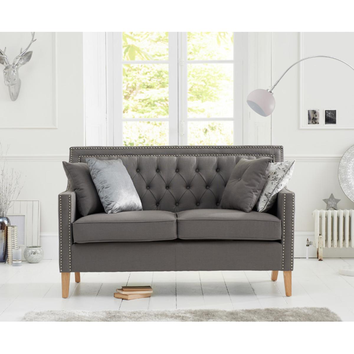 Chatsworth Chesterfield Grey Linen Fabric 2 Seater Sofa – image 2
