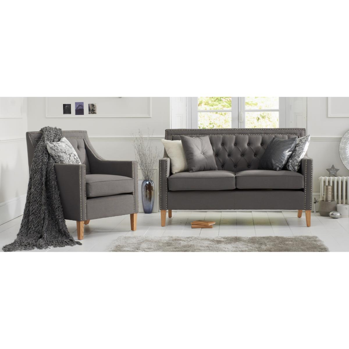 Chatsworth Chesterfield Grey Linen Fabric 2 Seater Sofa – image 4