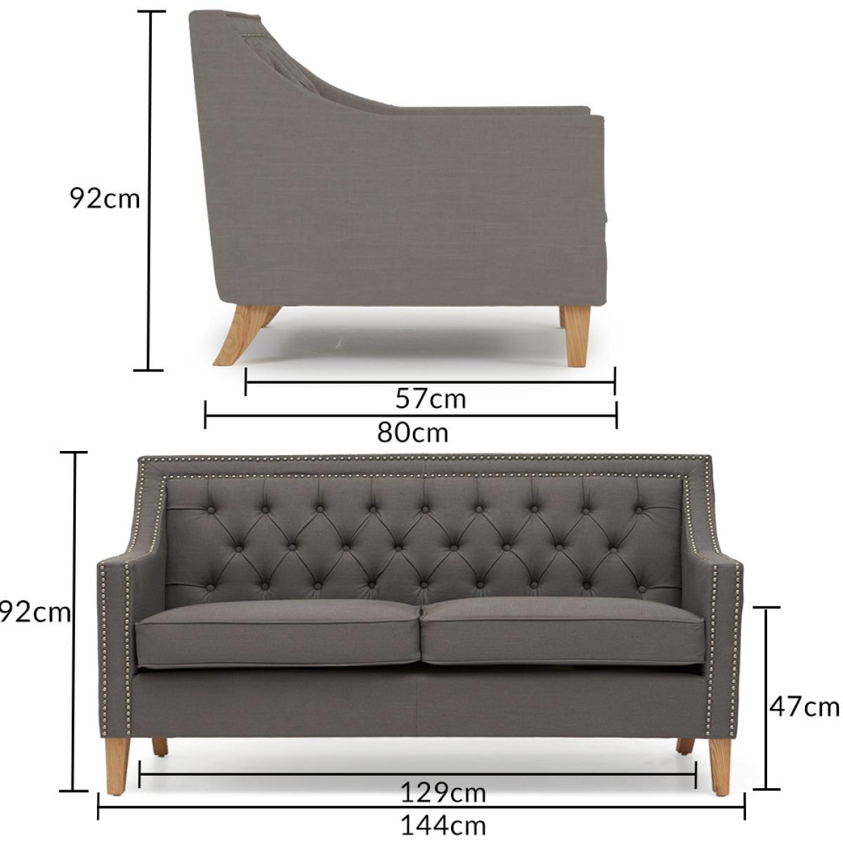 Chatsworth Chesterfield Grey Linen Fabric 2 Seater Sofa – image 8