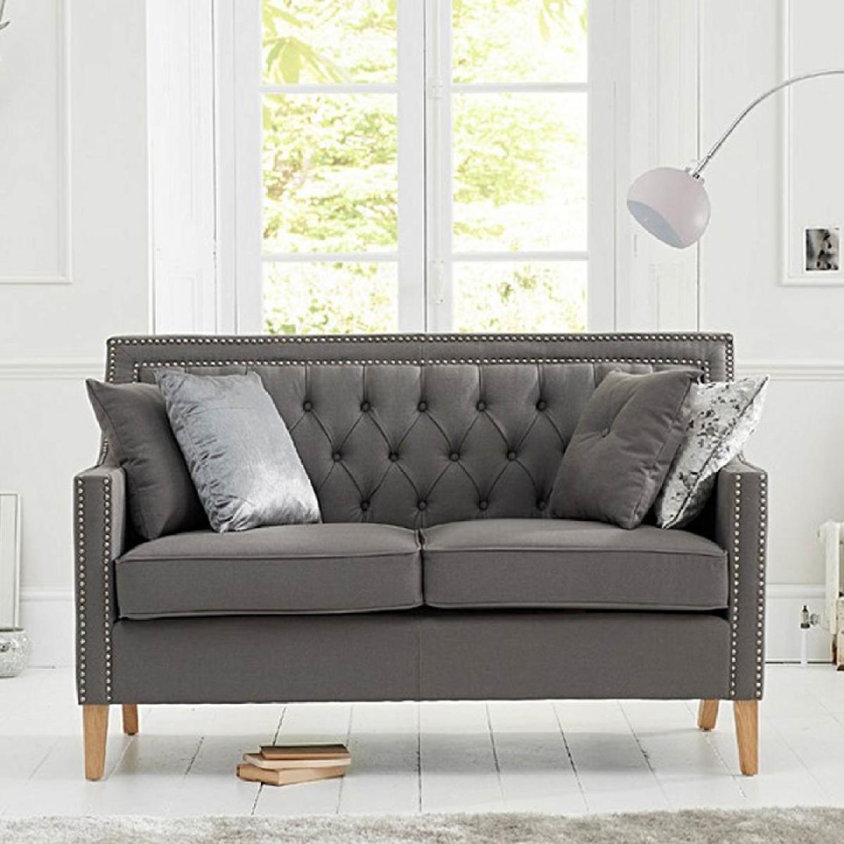 Chatsworth Chesterfield Grey Linen Fabric 2 Seater Sofa – image 1