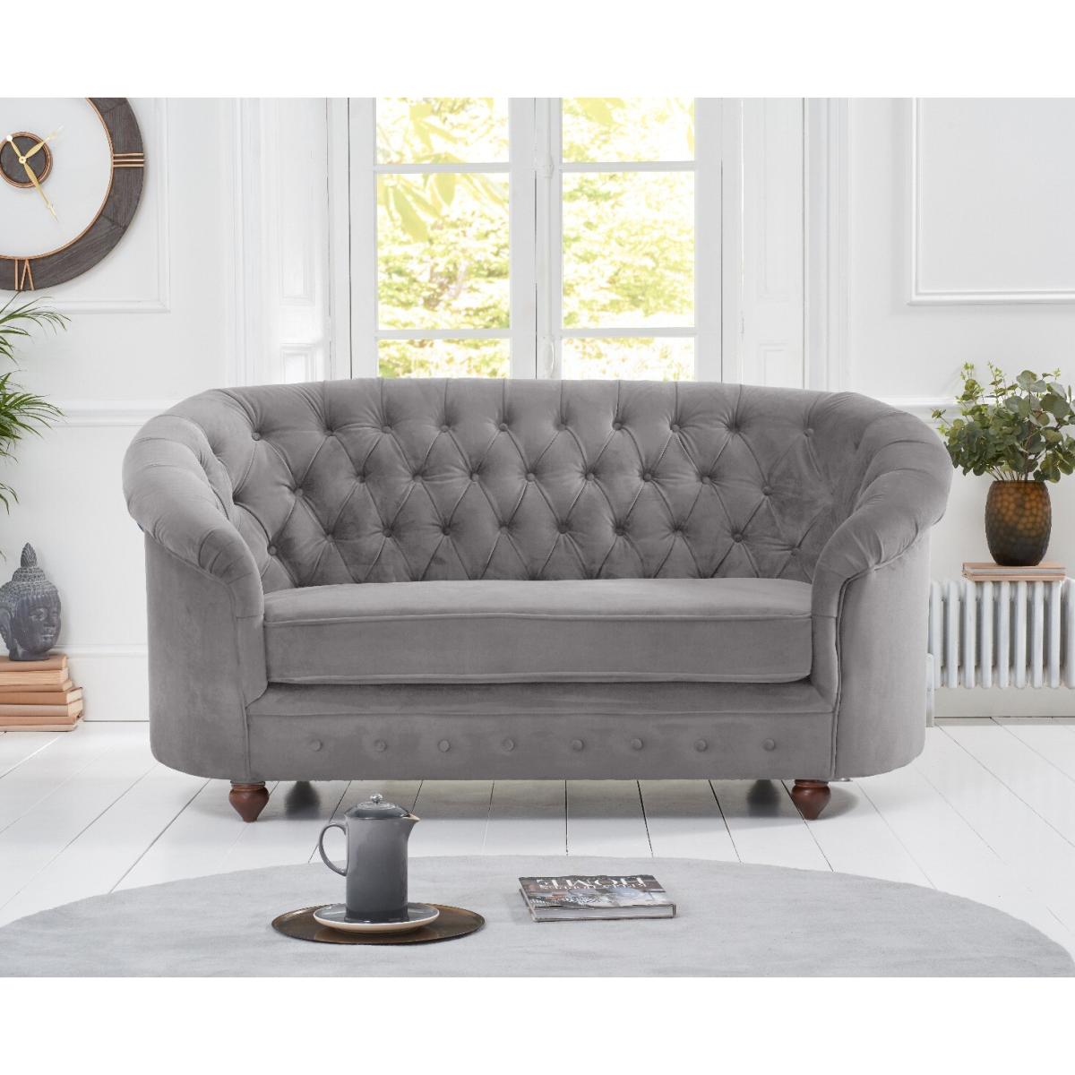 Apsley Chesterfield Grey Velvet 2 Seater Sofa – image 3