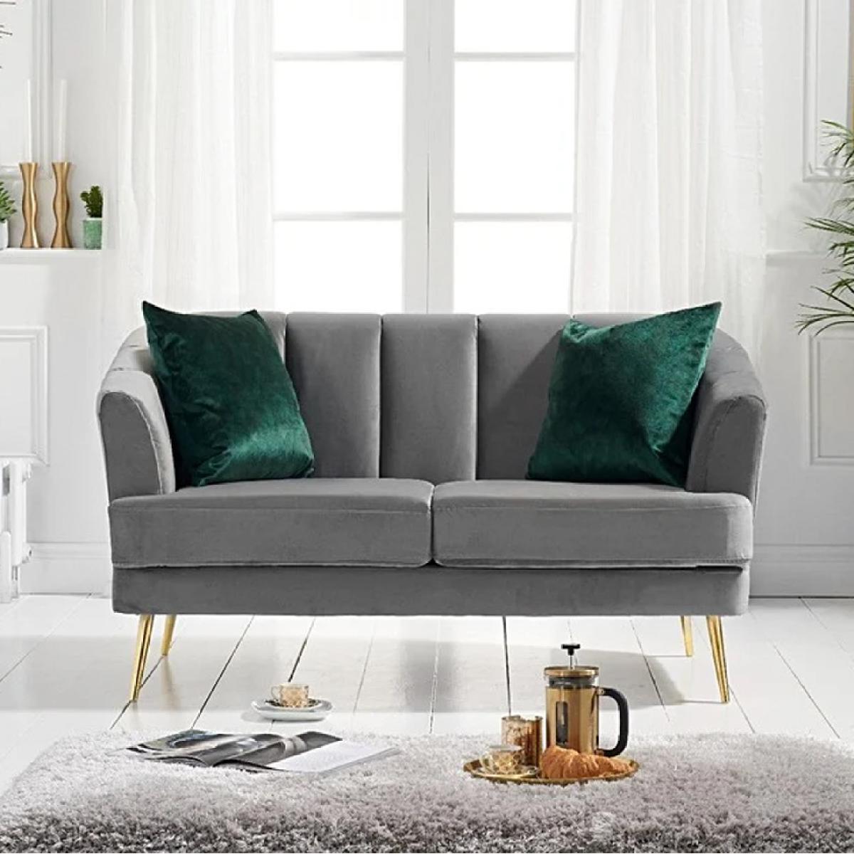 Lulu 2 Seater Sofa in Grey Velvet with Gold Legs