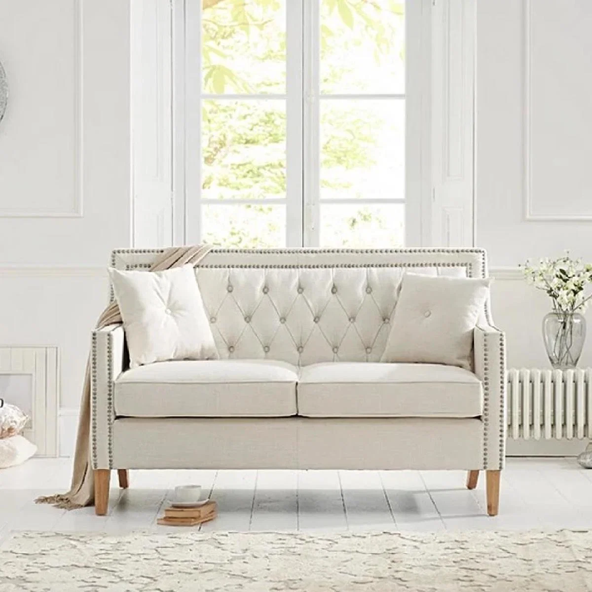 Chatsworth Chesterfield Ivory Linen 2 Seater Sofa – image 1