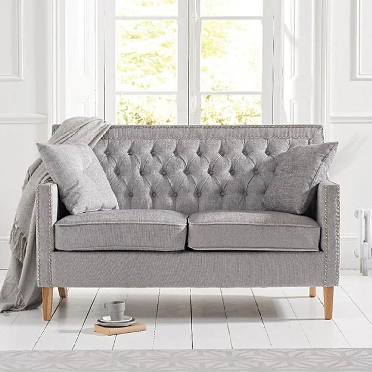 Chatsworth Chesterfield Grey Plush Fabric 2 Seater Sofa