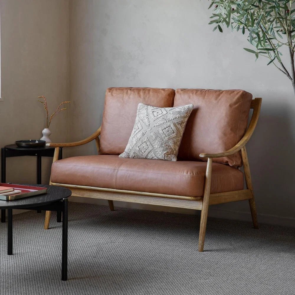 Gallery Interiors Brody 2 Seater Sofa Brown Leather – image 1