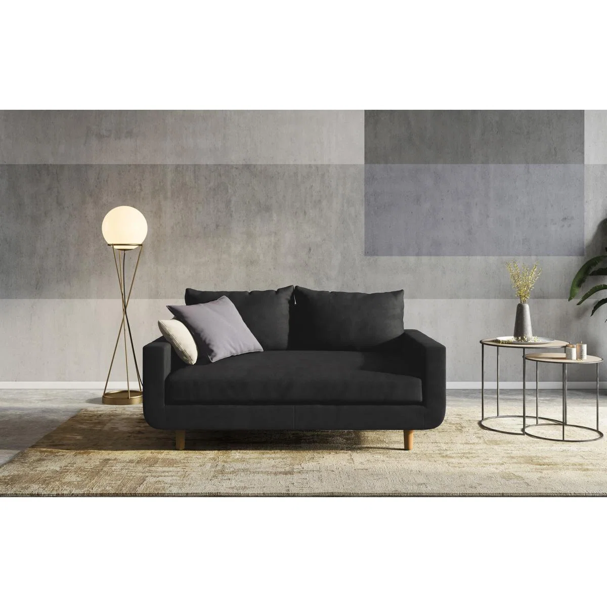 Portland - 2 Seater Sofa - Black Velvet – image 1