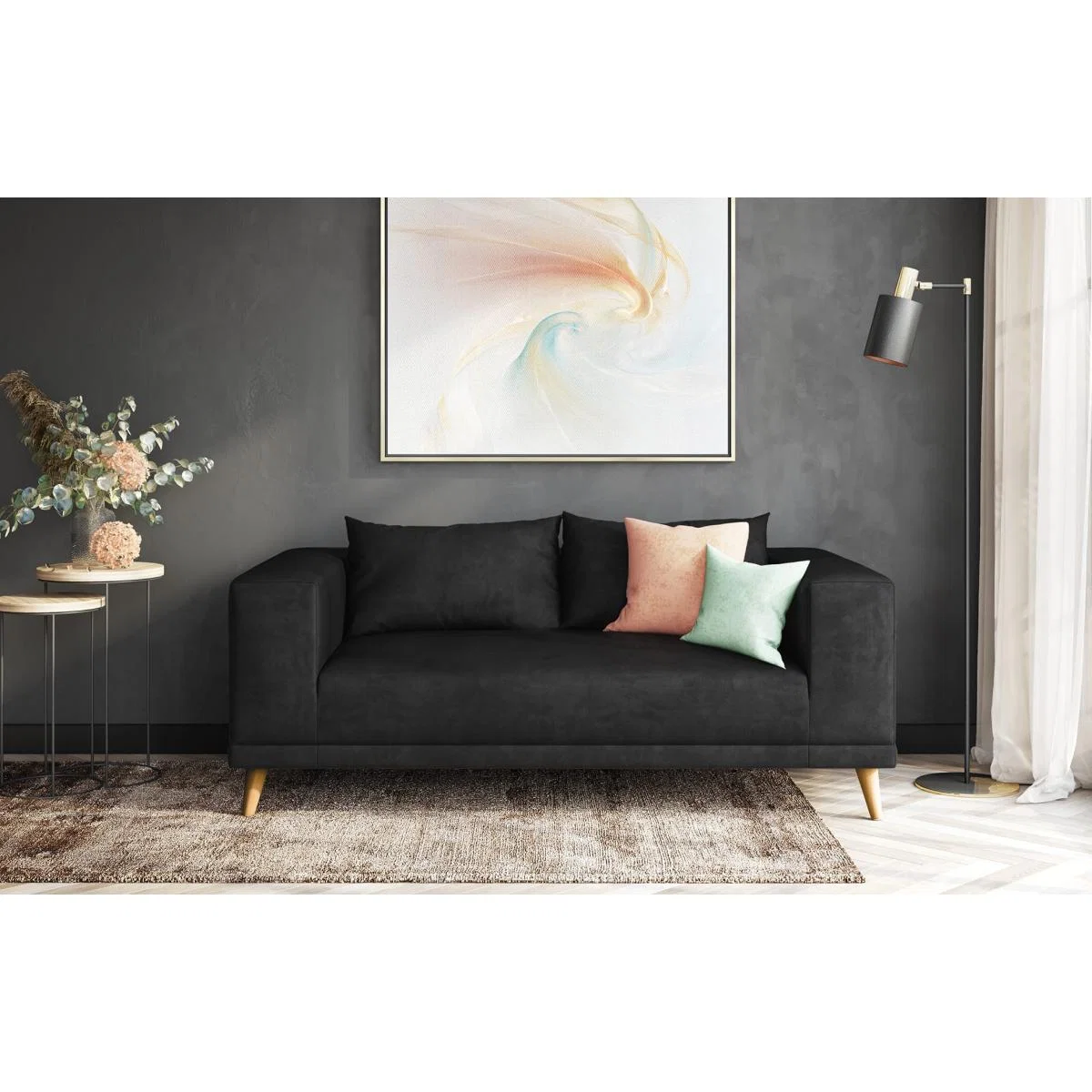 Slouchy - 2 Seater Sofa - Black Velvet – image 1