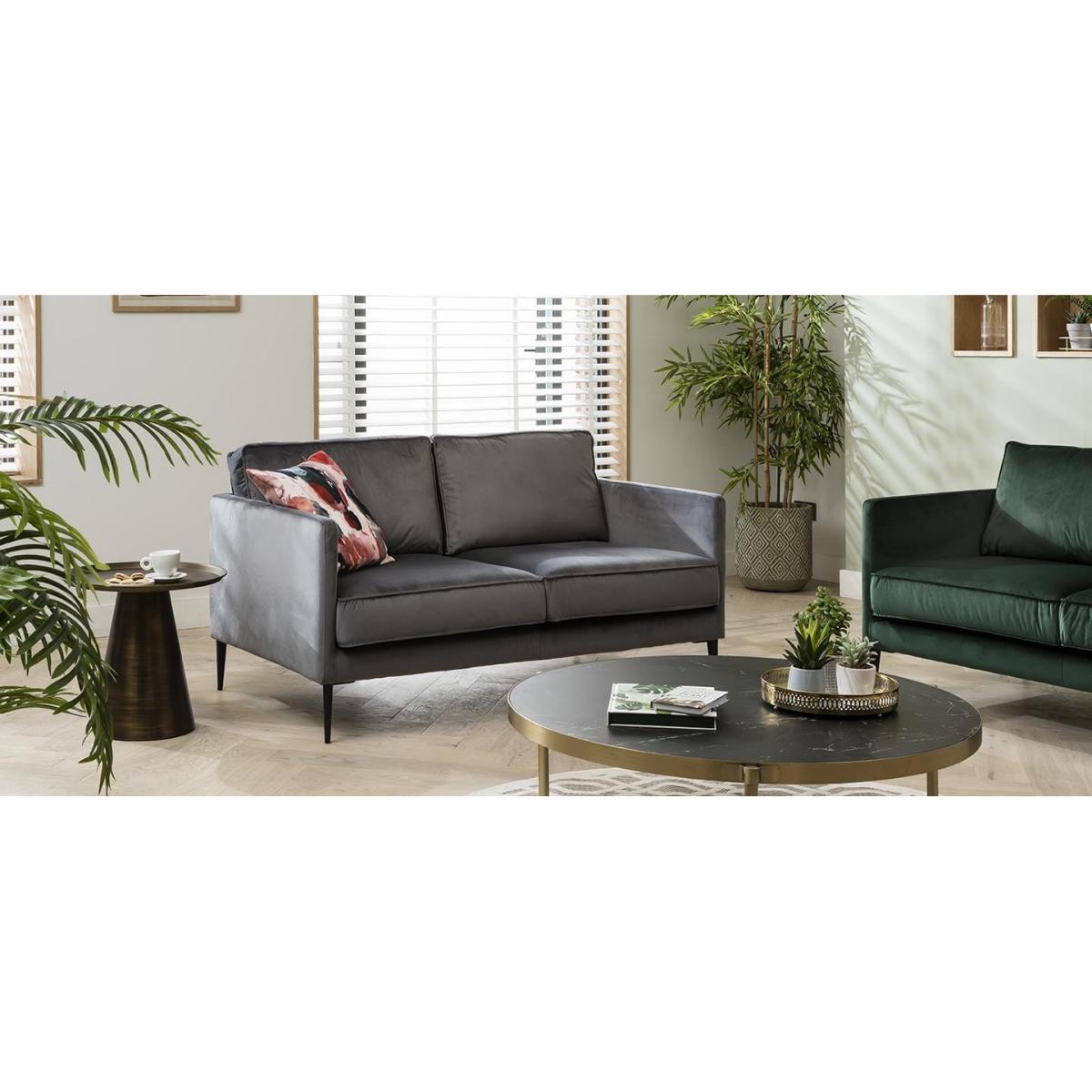 Quatropi Velvet 2 Seater Small Sofa Grey 150cm - In Stock Quick Delivery – image 2