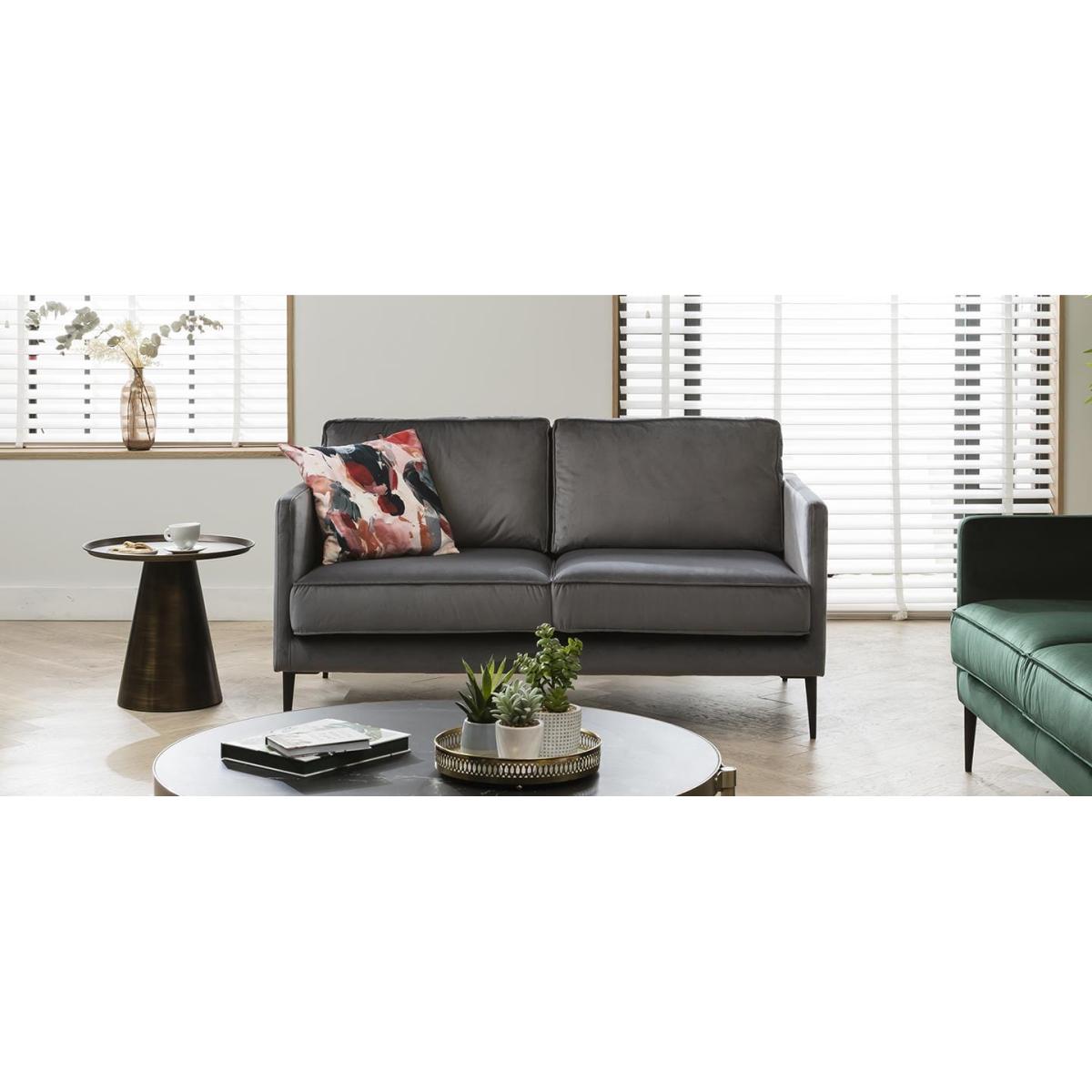 Quatropi Velvet 2 Seater Small Sofa Grey 150cm - In Stock Quick Delivery – image 3