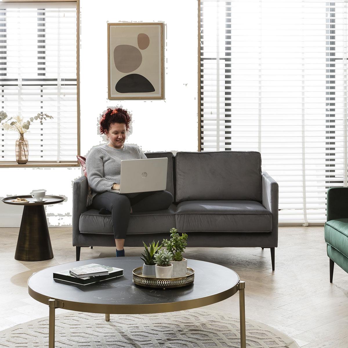 Quatropi Velvet 2 Seater Small Sofa Grey 150cm - In Stock Quick Delivery – image 1