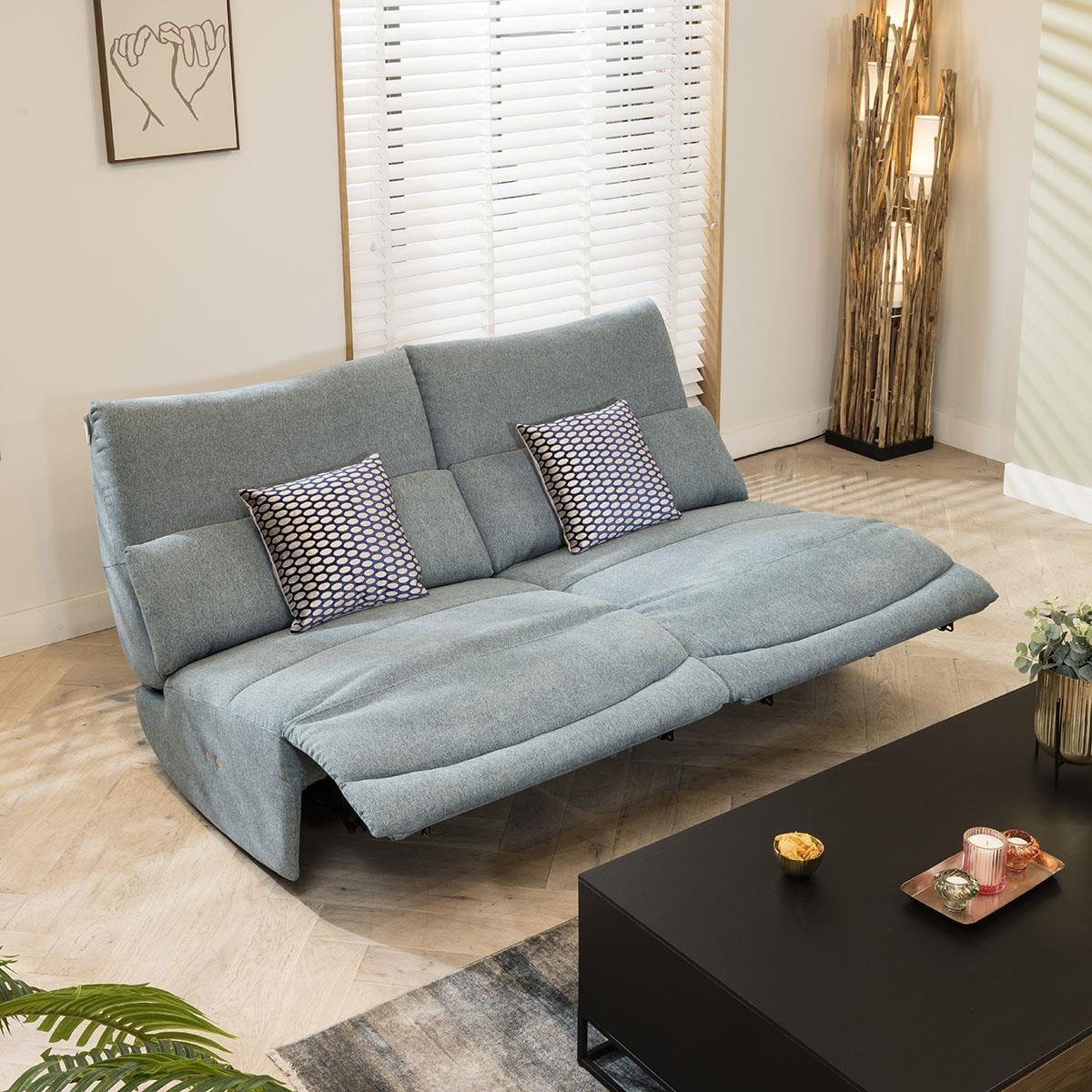Quatropi Small 2 Seater Modern Recliner Sofa Set Blue Fabric S22R – image 2