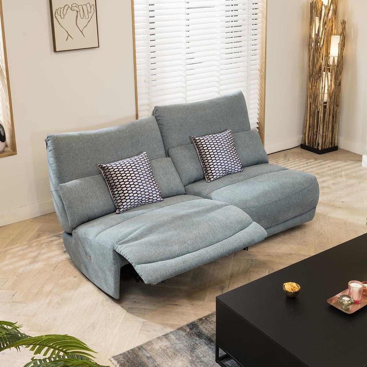 Quatropi Small 2 Seater Modern Recliner Sofa Set Blue Fabric S22R – image 3