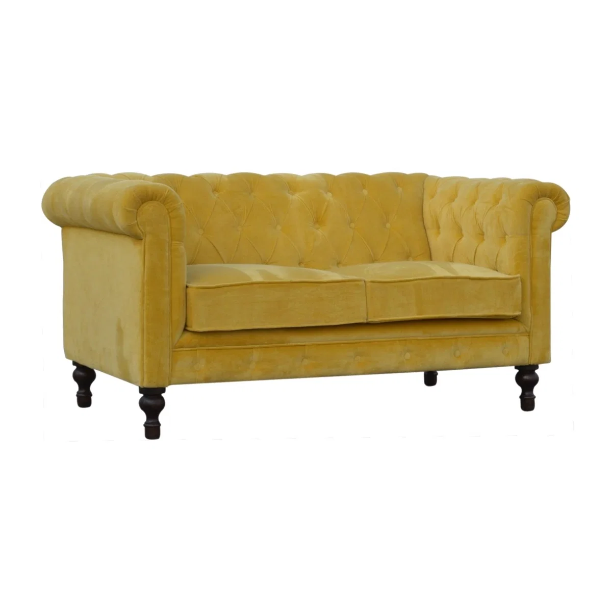 Velvet Chesterfield 2 Seater Sofa - Mustard