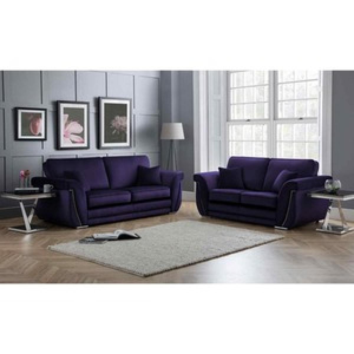 Luxe 3  2 Full Back Sofa Set in Velour Velvet Fabric with Beading - Brown – image 3
