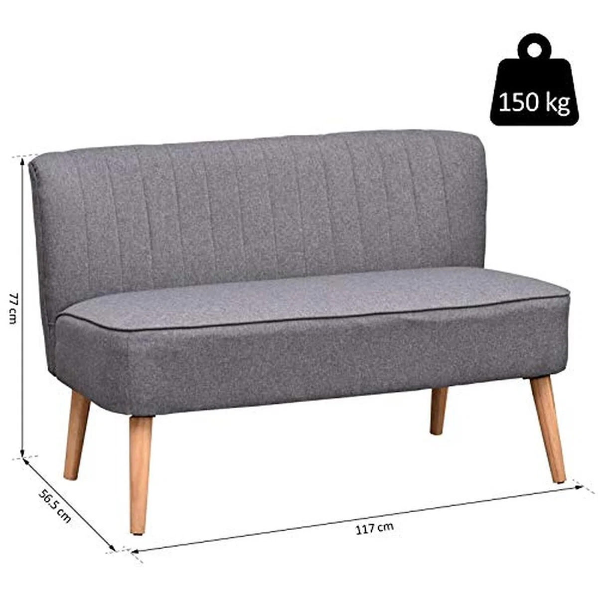 HOMCOM Modern Double Seat Sofa - Grey – image 5