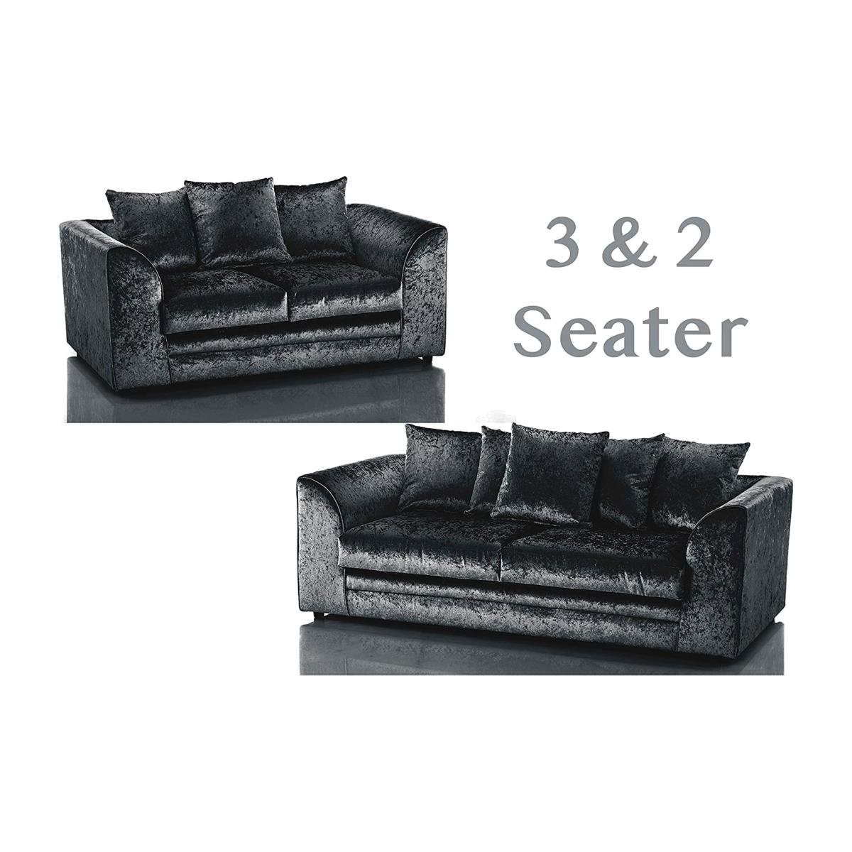 Bella Crushed Velvet 3 and 2 Seater Sofa Set - Black