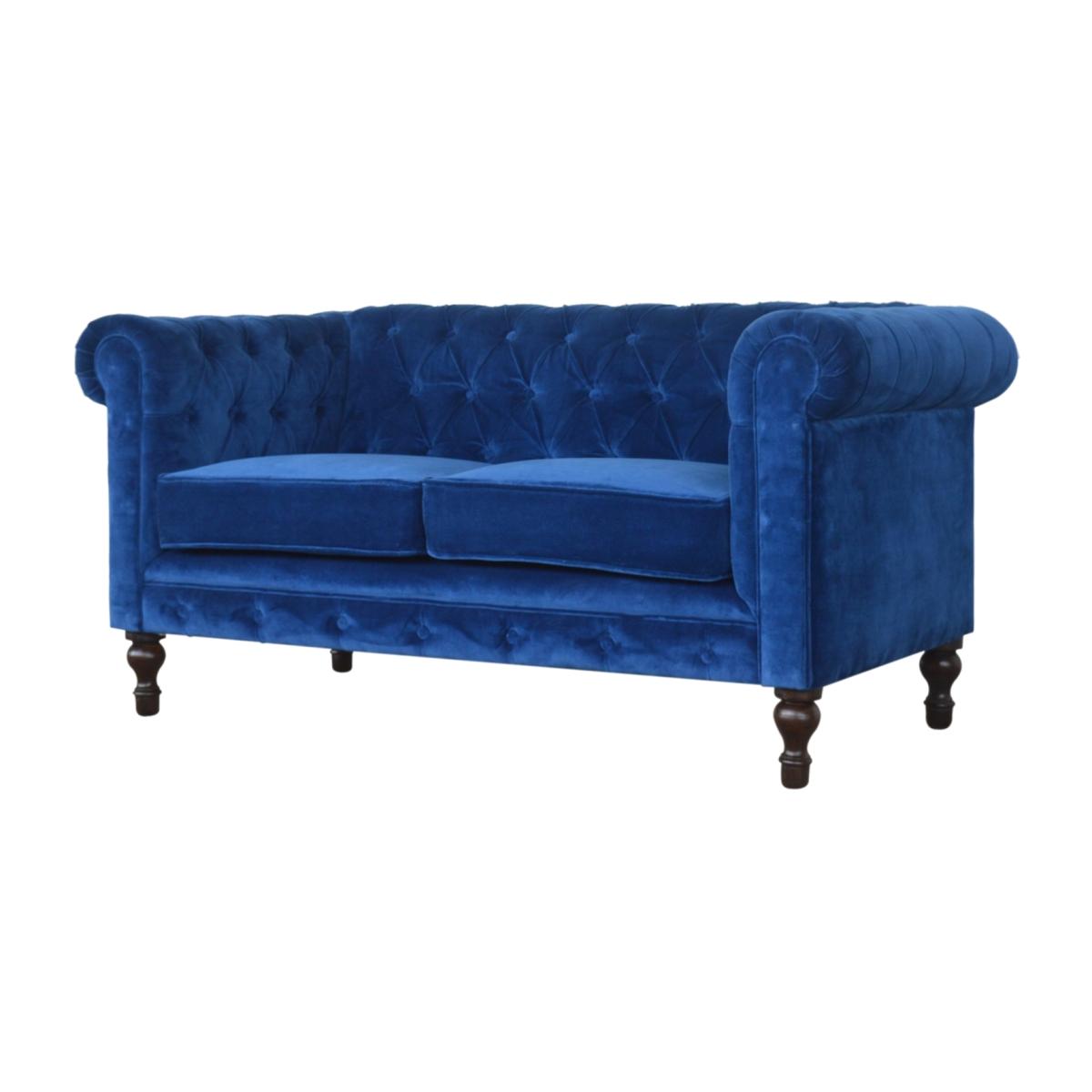Velvet Chesterfield 2 Seater Sofa - Royal Blue