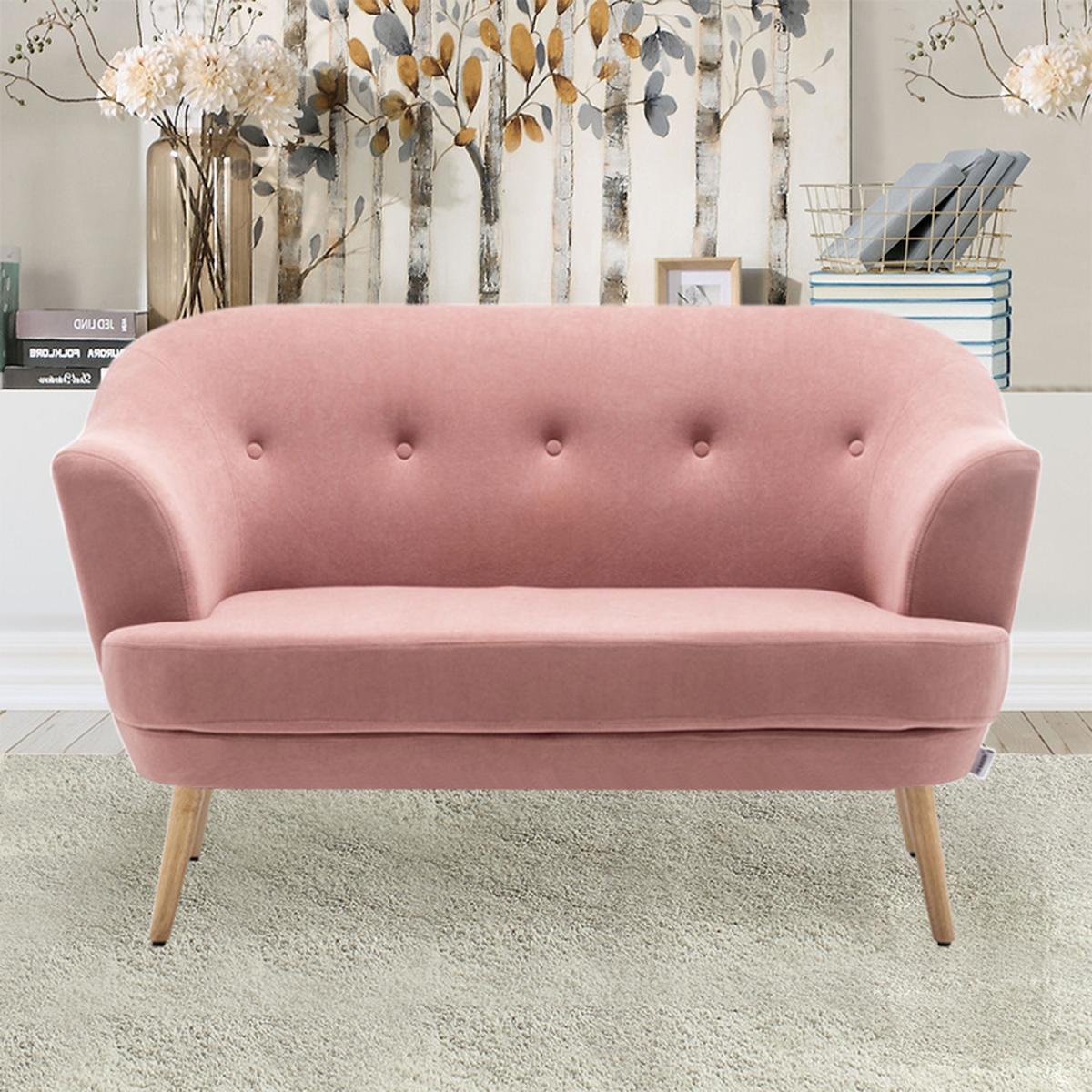 Velvet 2 Seat Accent Sofa Chair Grey  - Grey-Pink – image 6