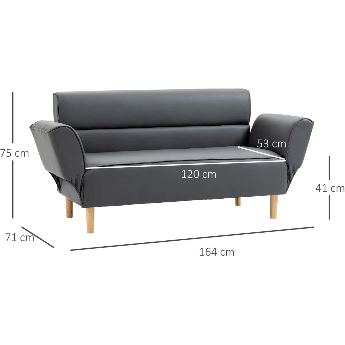 2 Seater Sofas for Living Room Love Seat with Adjustable Armrest - Grey – image 2