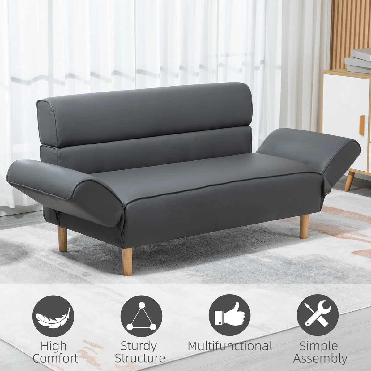 2 Seater Sofas for Living Room Love Seat with Adjustable Armrest - Grey – image 4