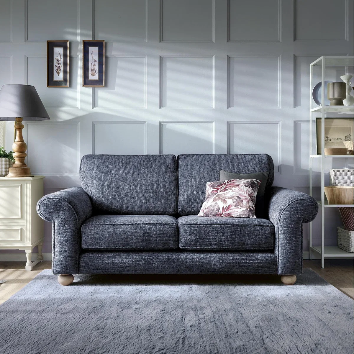 Ingrid 2 Seater Sofa in Braided Chenille - Dark Blue