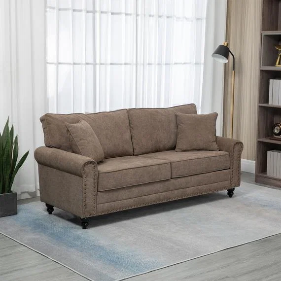 2 Seater Sofas Fabric Sofa with Nailhead Trim Cushions and Throw Pillows - Brown – image 1