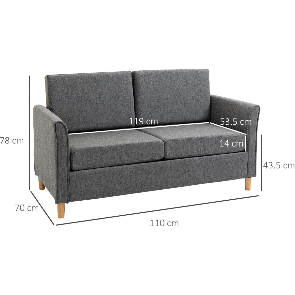Sofa Double Seat Compact Couch with Armrest - Light grey – image 2