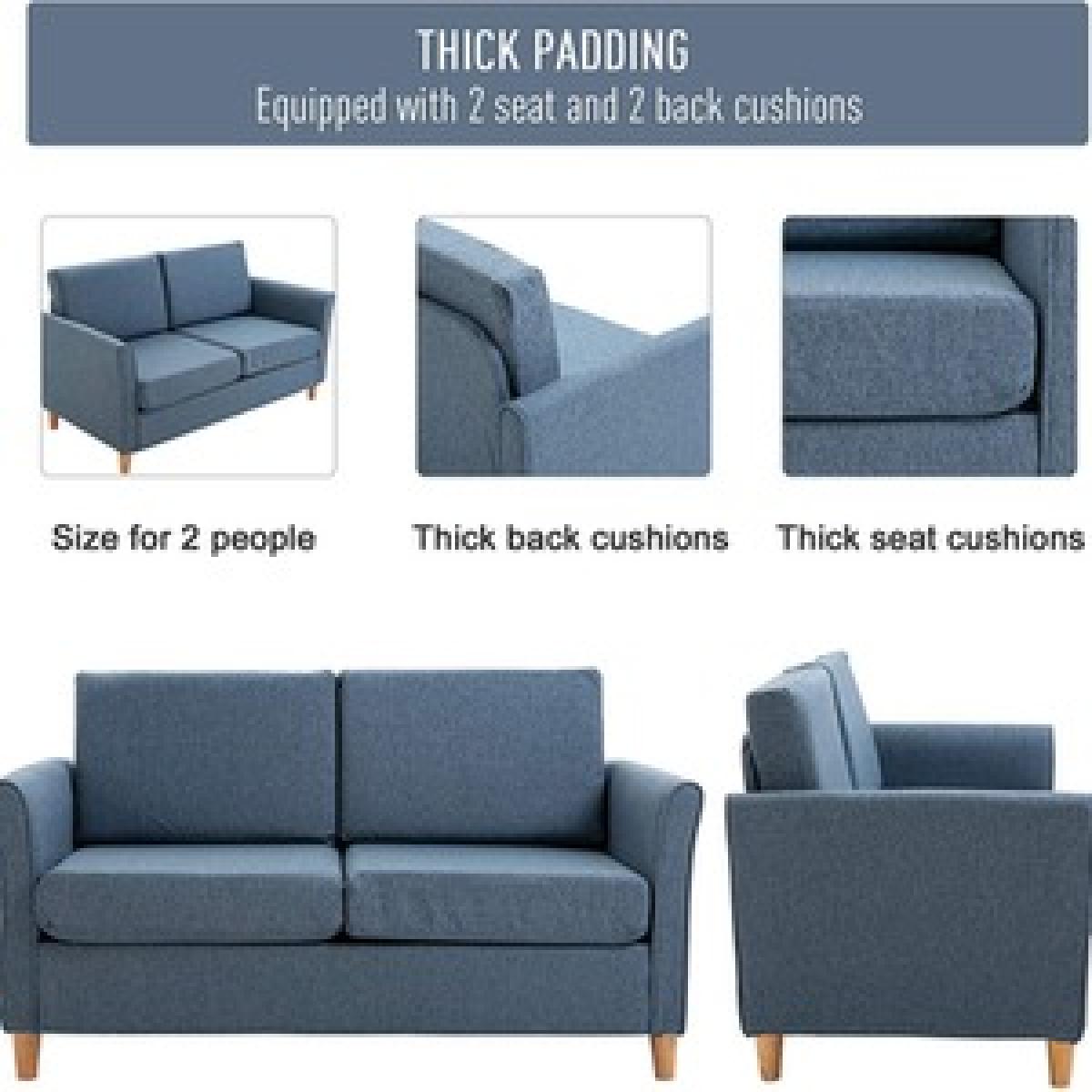 Sofa Double Seat Compact Couch with Armrest - Light grey – image 14