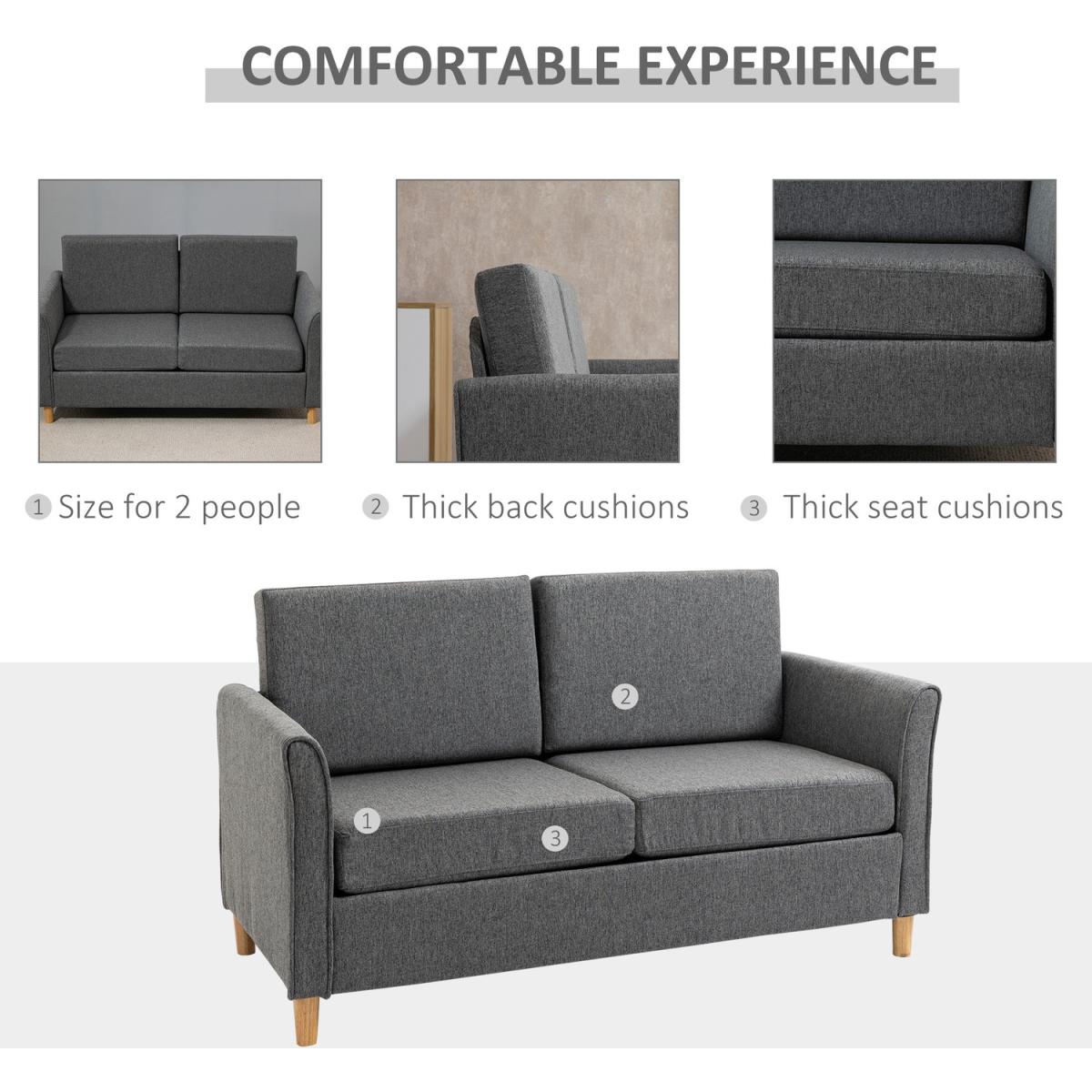 Sofa Double Seat Compact Couch with Armrest - Light grey – image 4