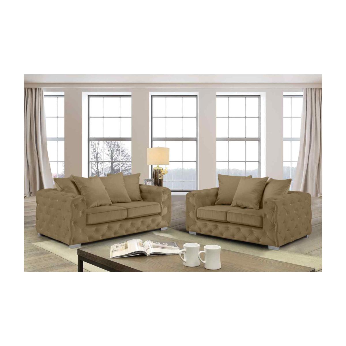 Owen 3 & 2 Seater Sofa in Plush Velour Velvet Fabric - Parchment – image 1