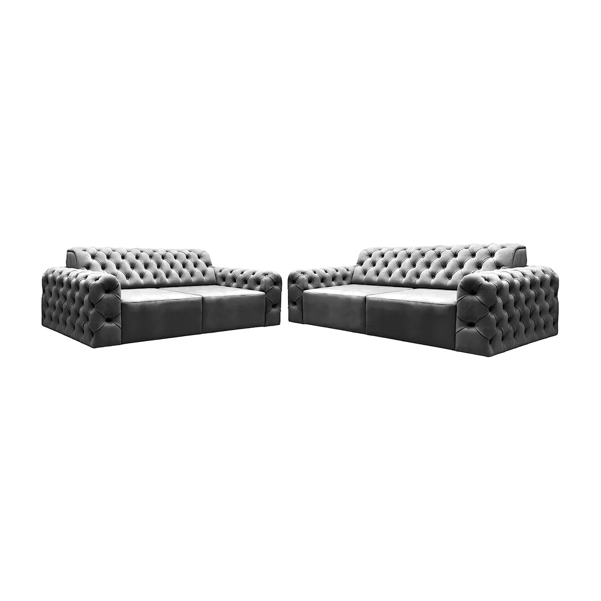 Mivi Chesterfield 3 and 2 Seater Sofa Set - Steel grey