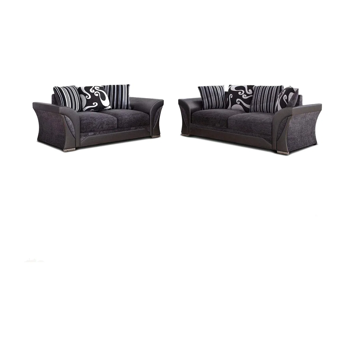Farrow Chenille 3 and 2 Seater Sofa Set - Grey And Black - Grey & Black