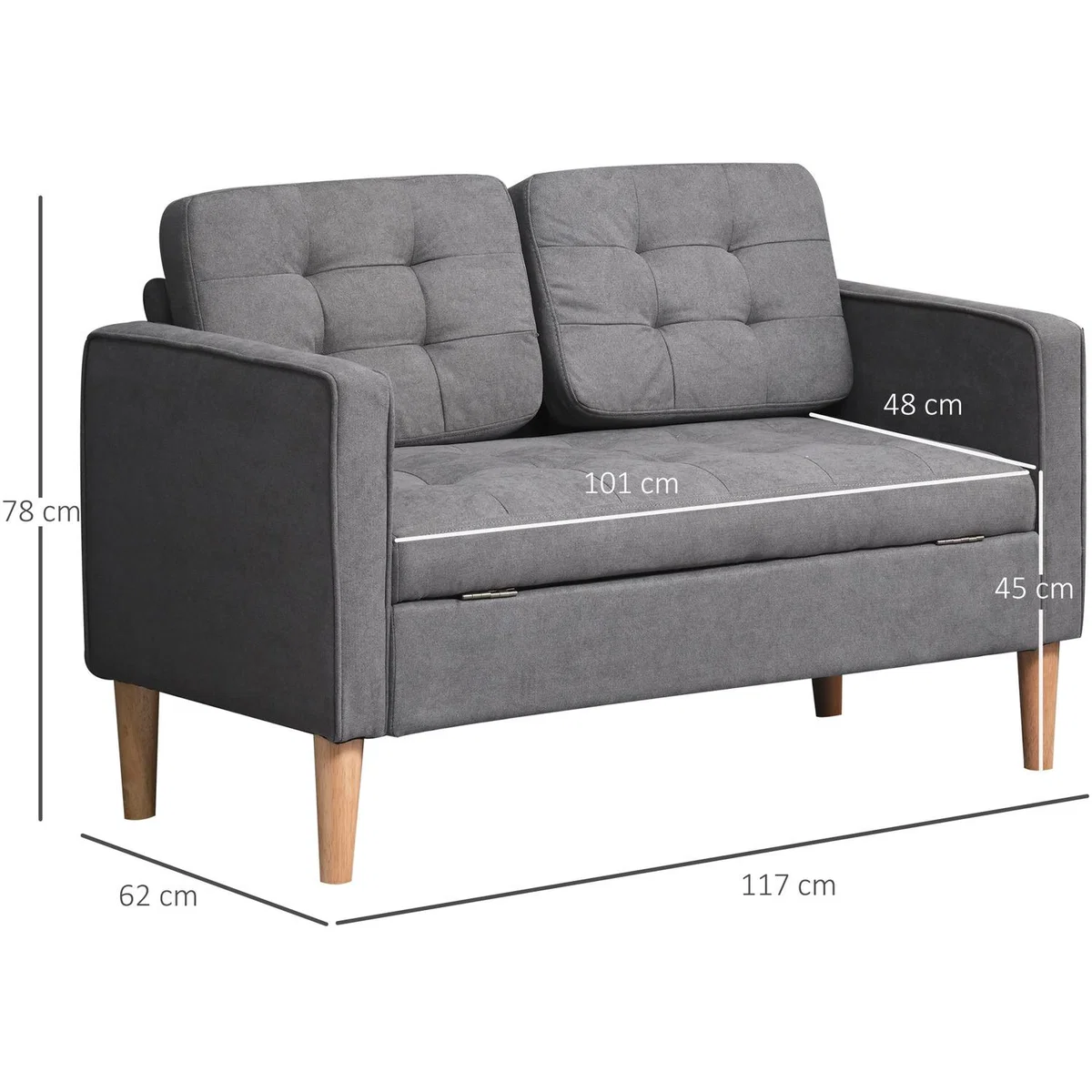 Modern 2 Seater Storage Sofa - Grey – image 2