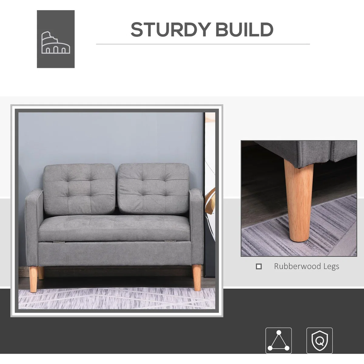 Modern 2 Seater Storage Sofa - Grey – image 3