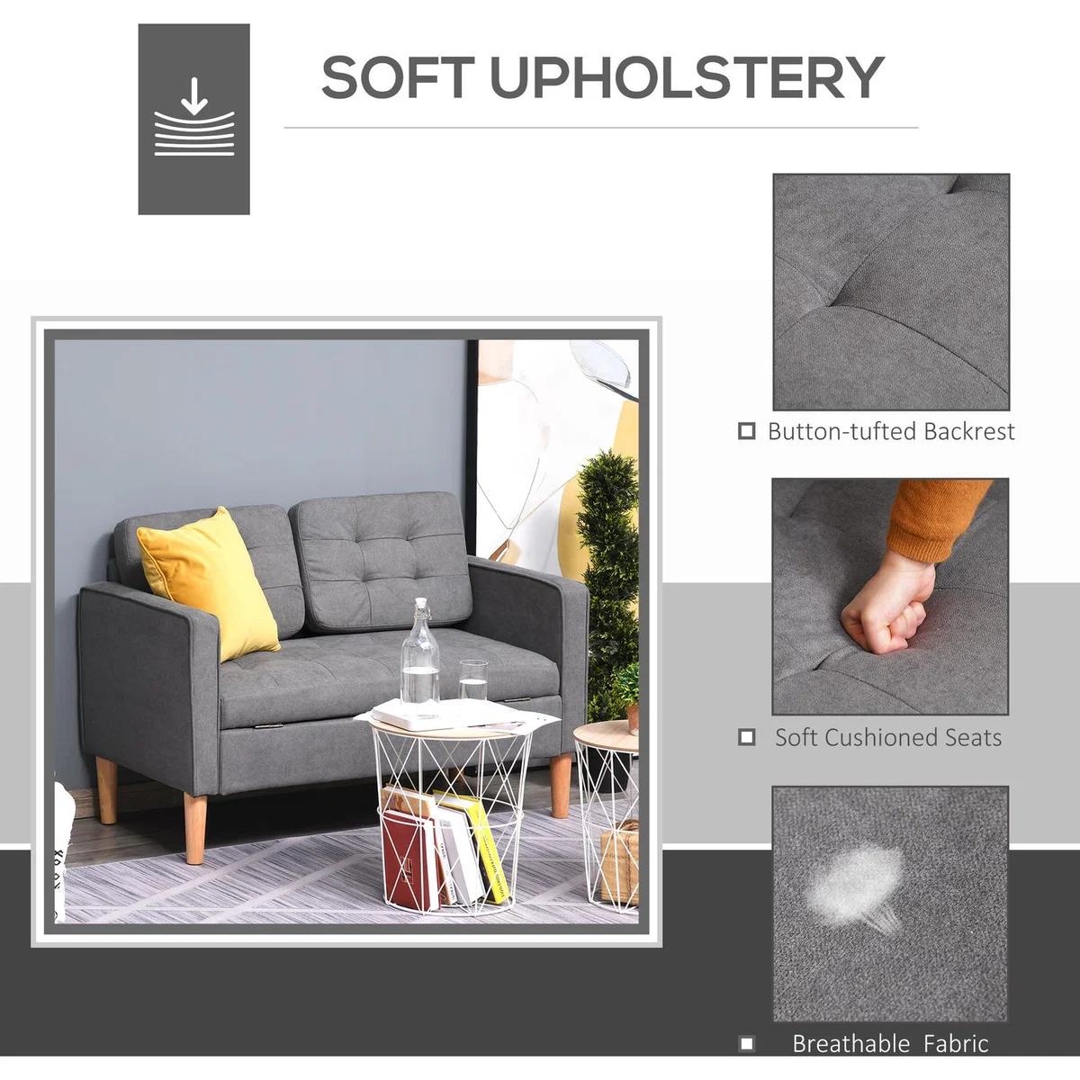 Modern 2 Seater Storage Sofa - Grey – image 4