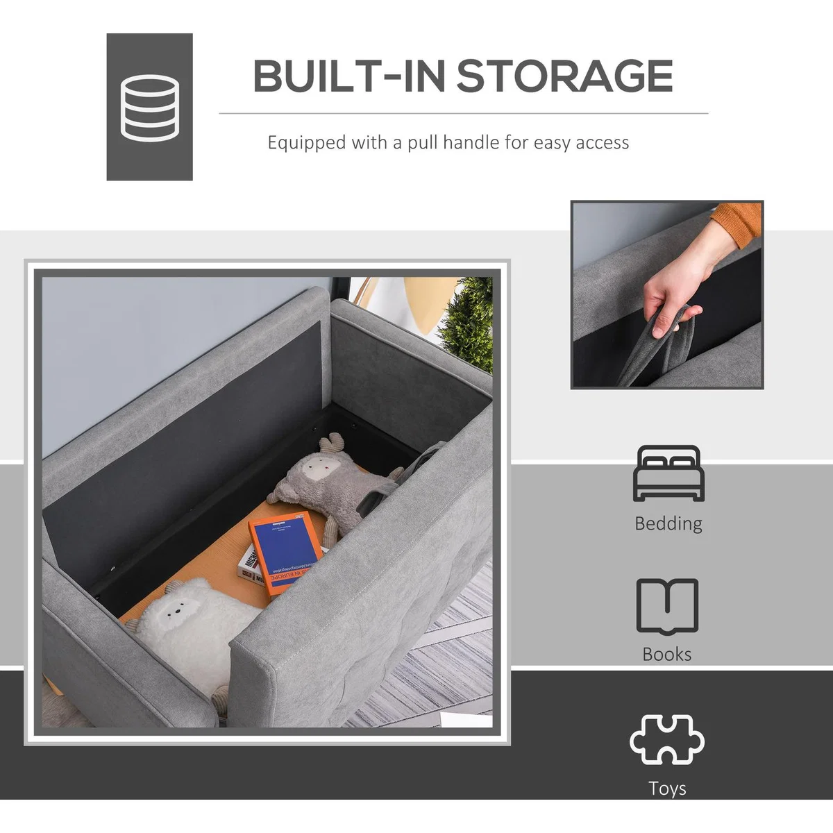 Modern 2 Seater Storage Sofa - Grey – image 5