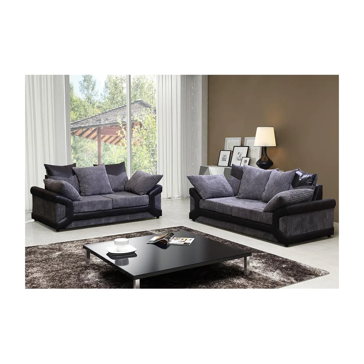 Dino 3 and 2 Seater Sofa Set - Black-Grey