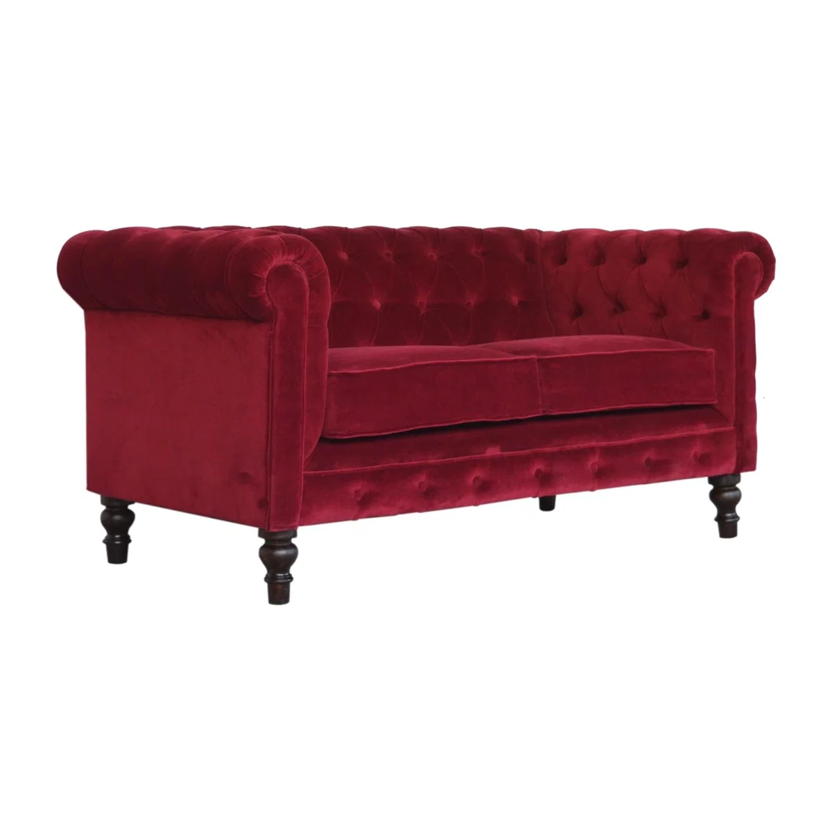 Velvet Chesterfield 2 Seater Sofa - Red Wine