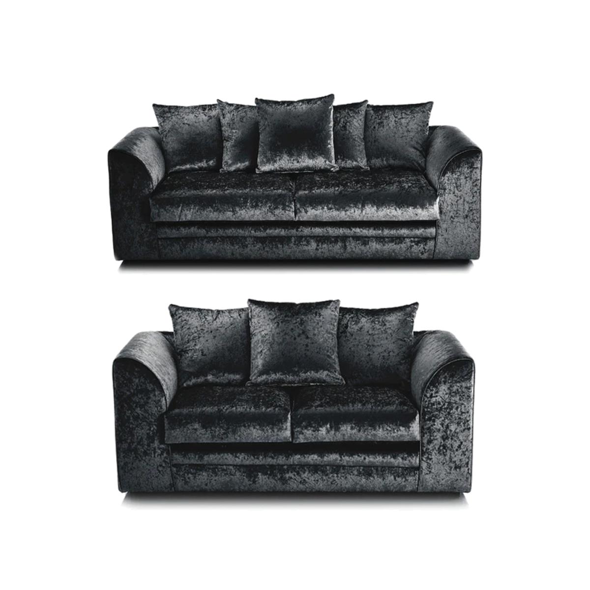 Chicago Crushed Velvet 3 2 Seater Sofa Set - Black