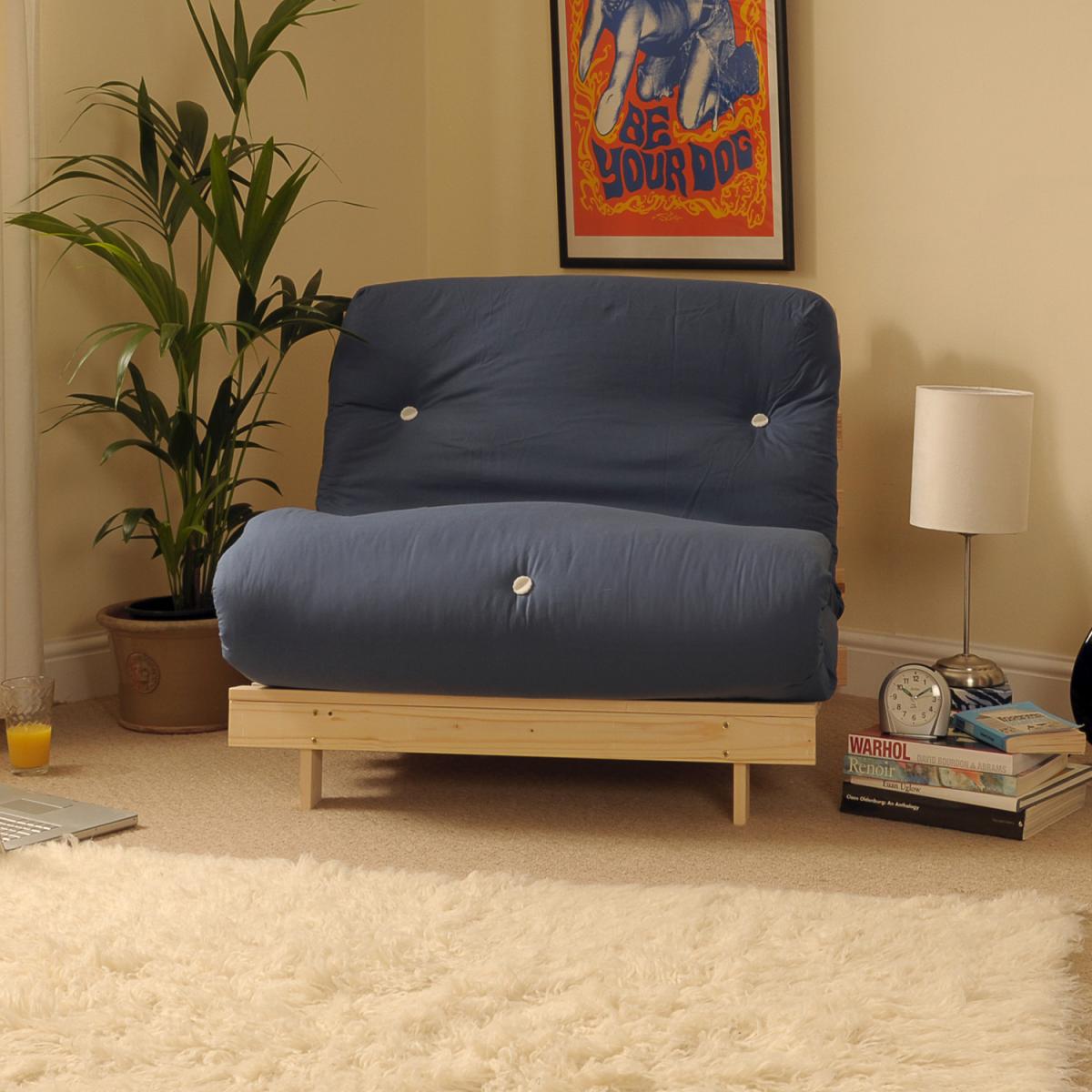 Navy Blue Single 3ft Luxury Futon Sofa Bed – image 3