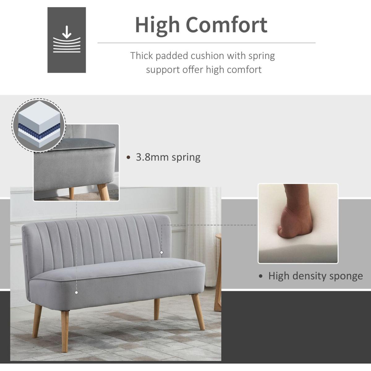 Modern Double Seat Sofa with Wooden Frame - Grey – image 4