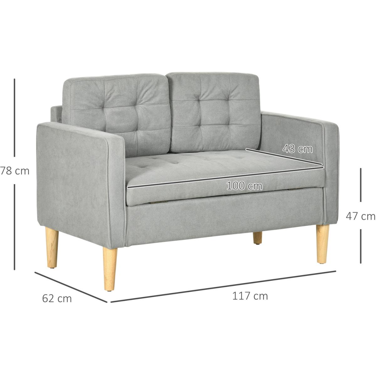 Modern 2 Seater Sofa with Storage Compact Tufted Couch 839-032V71LG - Light Grey – image 2