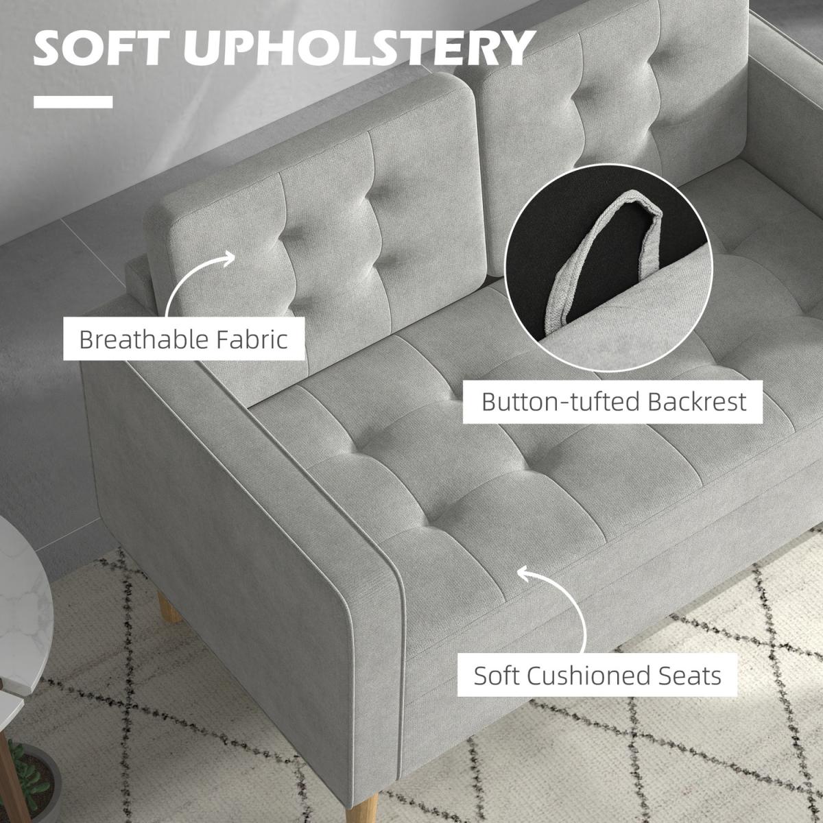 Modern 2 Seater Sofa with Storage Compact Tufted Couch 839-032V71LG - Light Grey – image 3