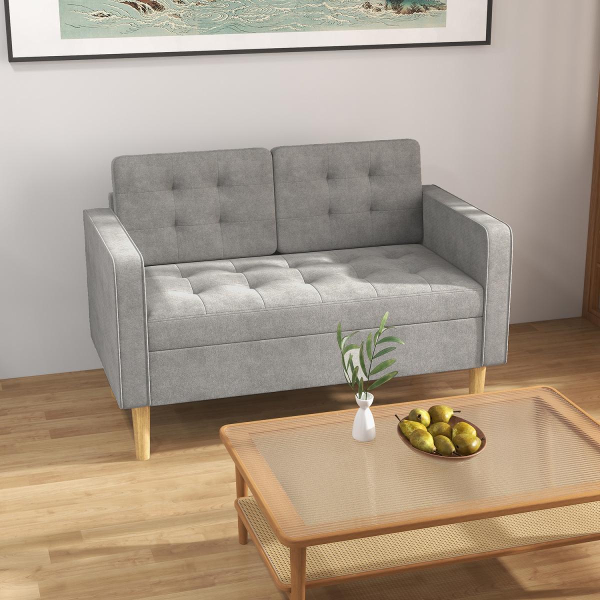 Modern 2 Seater Sofa with Storage Compact Tufted Couch 839-032V71LG - Light Grey – image 7